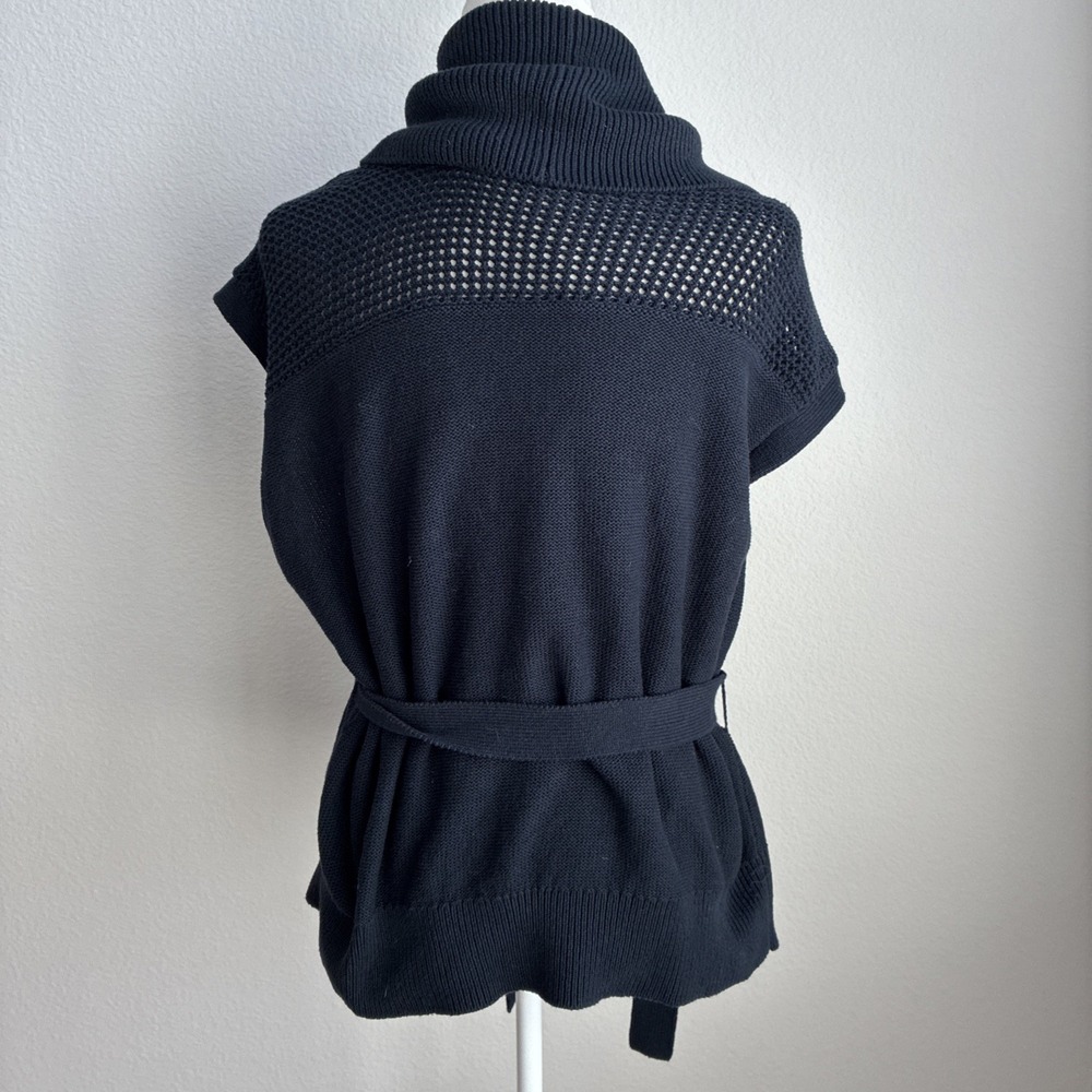 Rag & Bone Navy Blue Short Sleeve Belted Wrap Cardigan Crochet Knit Shawl Collar - Picture 6 of 12